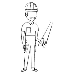 repairman builder with handsaw avatar character vector illustration design