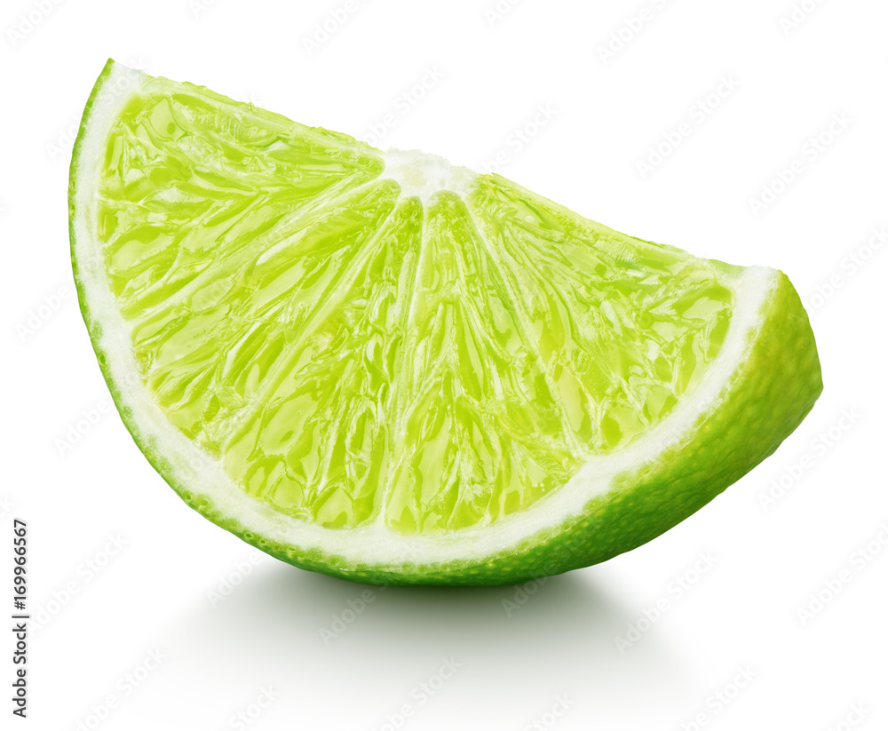 Poster ripe slice of green lime citrus fruit isolated on white background - Posters