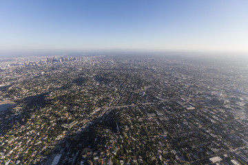 Afternoon aerial view of Echo Park and downtown Los Angeles, California.