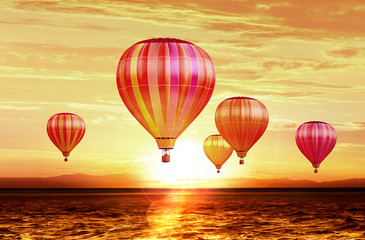 air balloons on sunset
