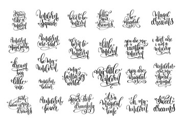 set of 25 black and white hand lettering positive quote about un