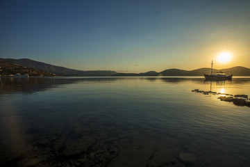 Summer seascape with sunset sky.