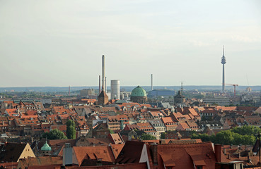 Panorama of Nuremberg city in Germany with roofs of houses