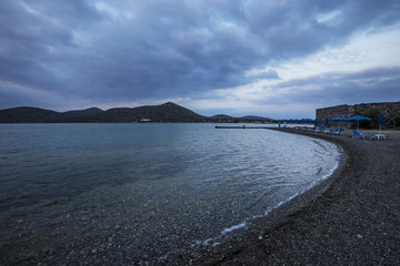 Summer seacape with sunset sky.