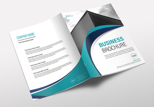 Brochure Cover Layout with Teal and Blue Accents 1