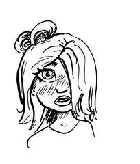 lijntekening portret dame met inkt 