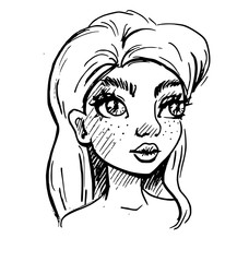 lijntekening portret dame met inkt 