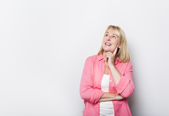 Senior casual woman style portrait, studio shot, isolated on white background