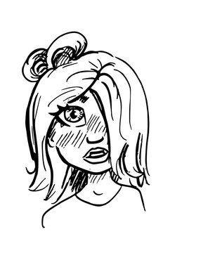 lijntekening portret dame met inkt 