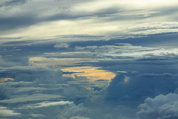 Clouds seen from the flight deck of an airplane