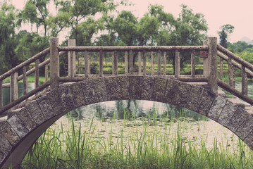 Old stone footbridge in Chinese Guilin province
