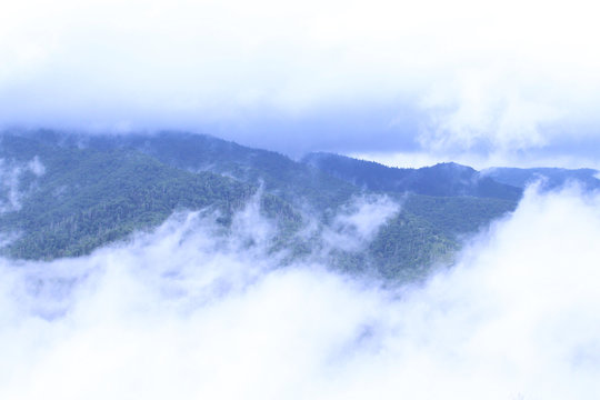 Smokey Mountains Covered with Fog, Mist, Steam, and Heavy Clouds