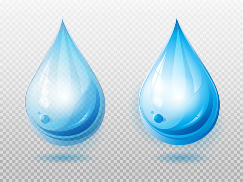 Water drop. Two variants of a drop. Transparent and opaque water drop. Element for your design. Vector illustration. 
