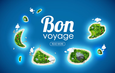 vector illustration of tropical island top view sea blue ocean bon voyage place for text - obrazy, fototapety, plakaty