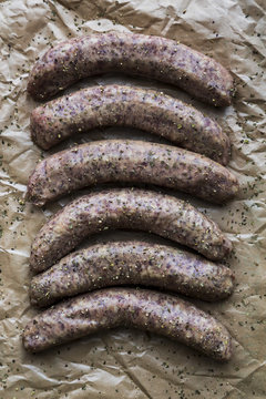 Raw Bratwurst ready for grilling