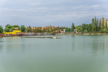 Fototapeta na wymiar lake with boat landscape