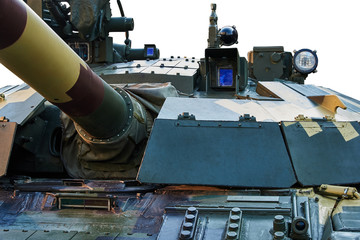 Fragment of the tower of the tank with dynamic protection and optical devices