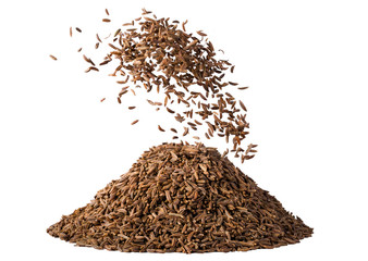 caraway seed in motion isolated on white background