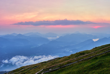 Pink sunset in austrian Alps