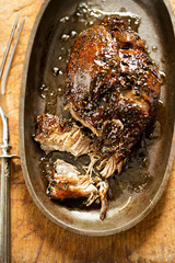 Slow cooked lamb shoulder with honey & balsamic glaze