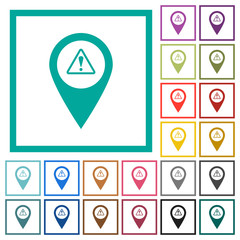 GPS map location warning flat color icons with quadrant frames