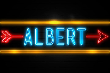 Naklejka na ściany i meble Albert - fluorescent Neon Sign on brickwall Front view