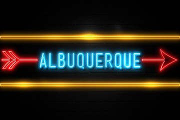 Albuquerque  - fluorescent Neon Sign on brickwall Front view