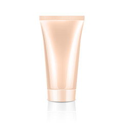 Mock up cosmetic nude color tube for bb cream. Beauty product package template, vector illustration.
