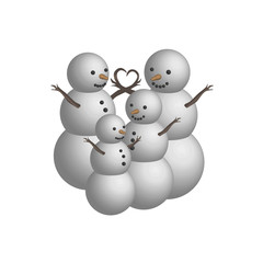 Object snowman family in 3D, isolated vector