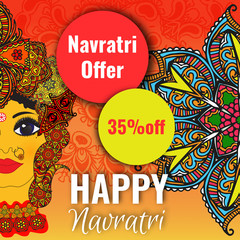 Navratri Sales Banner, Sale   and Discount Flyer, Special Offer Poster, Upto 35% Off for Indian Festival 