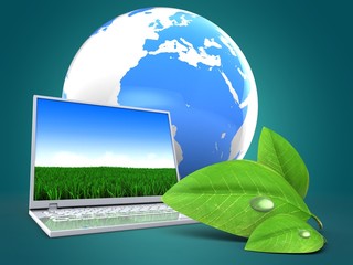 3d computer with earth