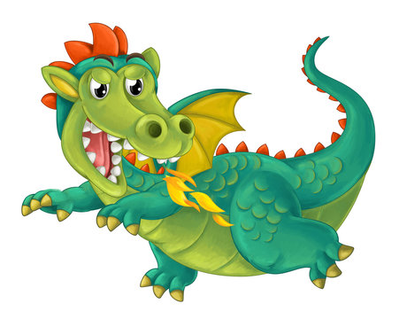 cartoon happy and funny dragon isolated - illustration for children