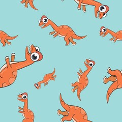 Funny cartoon dinosaur seamless pattern. Vector illustration