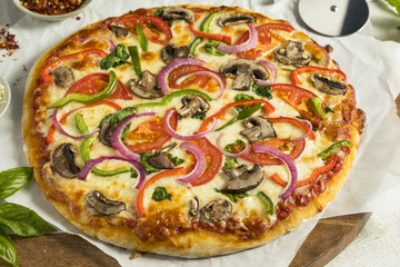 Homemade Veggie Pizza with Mushrooms Peppers