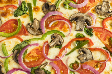 Fototapeta na wymiar Homemade Veggie Pizza with Mushrooms Peppers