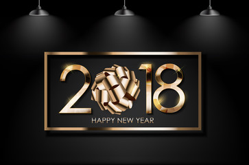 2018 New Year Gold Glossy Background. Vector Illustration