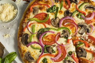 Homemade Veggie Pizza with Mushrooms Peppers