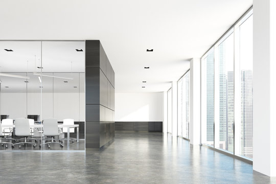 Meeting room corner, gray wall