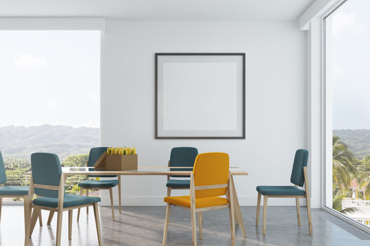 Green and yellow chairs dining room, poster