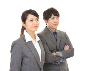 笑顔のビジネスマンとOL