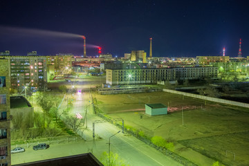 Aerial night cityscape of Baikonur