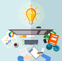 Business workplace teachnology and idea light bulb concept