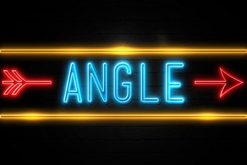 Fototapeta premium Angle - fluorescent Neon Sign on brickwall Front view