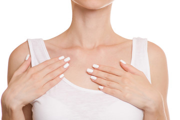 Female hands clavicle isolated - obrazy, fototapety, plakaty