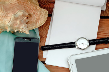 clean notepad for writing. vacation. Hours on hand