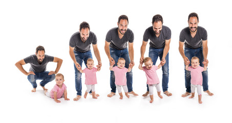 Fototapeta premium Happy Father walking with daughter isolated on white background