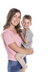 happy young mother with a child on white background