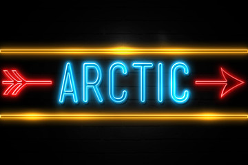Arctic  - fluorescent Neon Sign on brickwall Front view