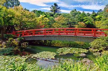 Wooden bridge in the autumn park
