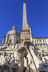 Fototapeta na wymiar Fountain Saint Agnese In Agone Church Obelisk Piazza Navona Rome Italy